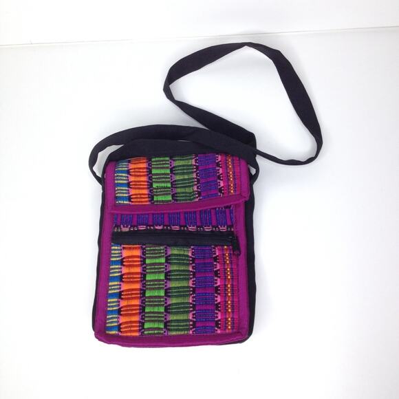 Native Colorblock Fabric Rainbow Crossbody Padded Pouch Stripe Shoulder Bag - Picture 1 of 8